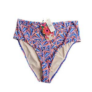 Farm Rio Patterned Bikini Bottoms, High Rise, Geo, Vacation, Resortwear, Size L
